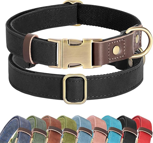 Didog Soft PU Leather Dog Collar for Large Dogs,Classic Adjustable Dog Collars with Quick Release Metal Buckle,Easy Clean and Comfortable with Nylon Lining,Black,L Neck 15-23"-PawvioPets