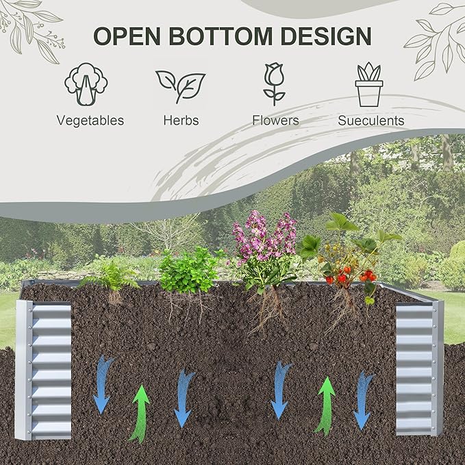 Domi Raised Garden Beds Outdoor, 8x4x2ft Thickening Tall Metal Rectangular Deep Root Box Planter for Vegetables, Flowers, Herbs, and Succulents 2" Deep w/ 456 Gallon Capacity - Silvery-PawvioPets