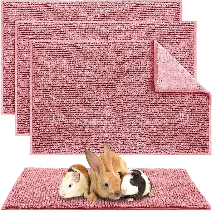 Amylove 4 Pcs Guinea Pig Cage Liner Guinea Pig Bedding Washable Fleece Pee Pads Reusable Small Animals Training Mat Small Animal Sleeping Bed for Bunny Hamster(Pink,16 x 24 Inch)-PawvioPets