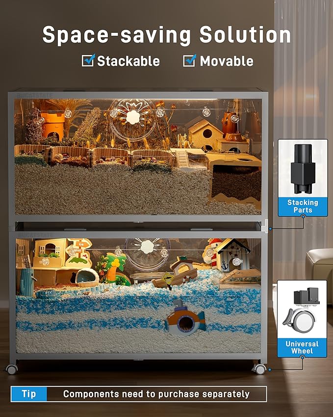 BUCATSTATE Hamster Cage 3.0: Metal Large Rat Cage Stackable with Top Access Easy Assemble 47L x 23.6W x 25.5H Inches Dwarf Syrian Hamster Tank for Gerbil Mouse (7.8 ft², White)-PawvioPets