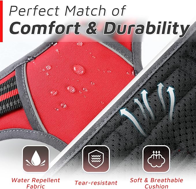 Eagloo Dog Harness for Large Dogs, No Pull Service Vest with Reflective Strips and Control Handle, Adjustable and Comfortable for Easy Walking, No Choke Pet Harness with 2 Metal Rings, Red, L-PawvioPets