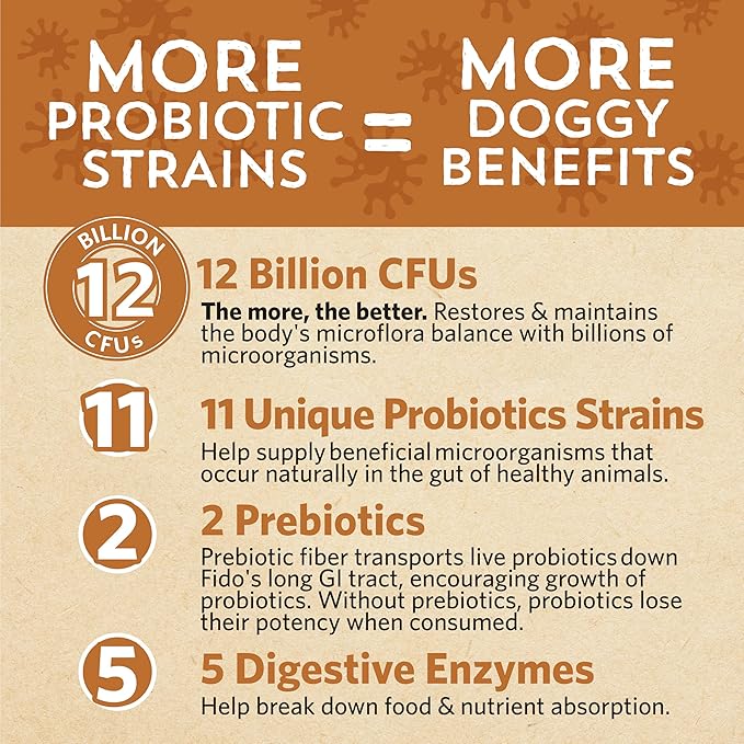 Fidobiotics Good Guts for Big Mutts Probiotic for Dogs, 12 Billion CFUs, 11 Strains, 5 Digestive Enzymes, 2 Prebiotics, Digestive Gut Health for Dogs, Adult & Puppy Probiotics Supplements (20 Days)-PawvioPets