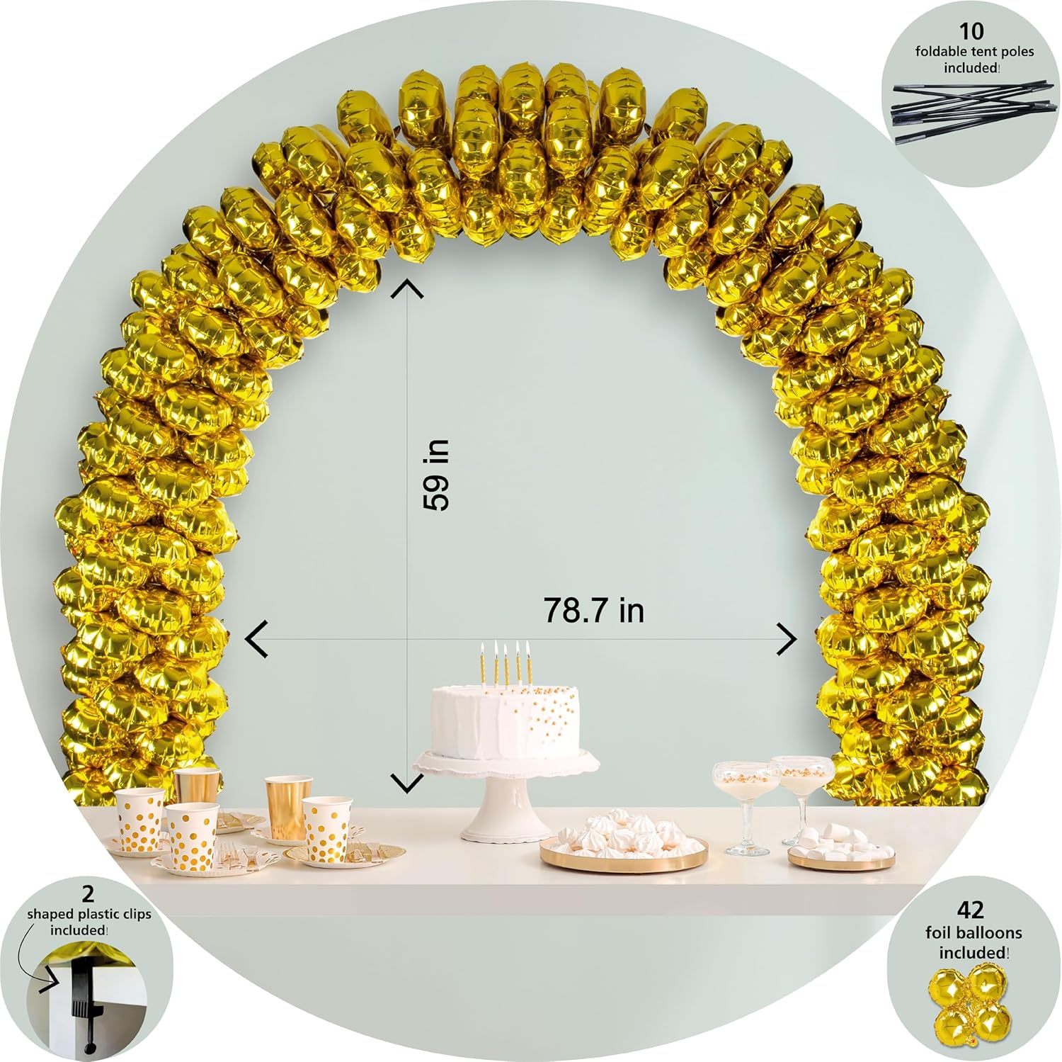 6.6FT Balloon Table Arch Kit – Adjustable Foil Balloon Arch Stand for Birthday, Wedding, Party, Baby Showers and Graduation Decorations – Easy Assembly Party Supplies (Champagne gold)