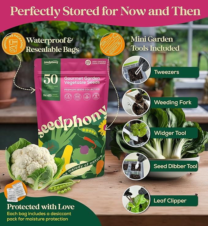 50 Gourmet Garden Vegetable Seeds Variety Pack - 34,455+ Non-GMO Heirloom Vegetables Seeds for Planting Indoor Outdoor: Broccoli, Carrot, Onion, Lettuce, Pepper - Gardening Seed Packets-PawvioPets