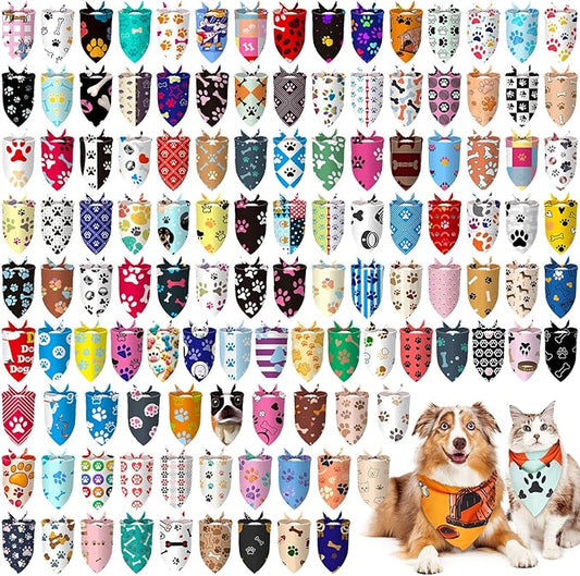 150 Pcs Dog Bandanas Bulk Pet Bibs Colorful Triangle Scarf Pet Bandanas for Medium Large Dogs Spring Summer Birthday Costume Decoration (Paw)-PawvioPets