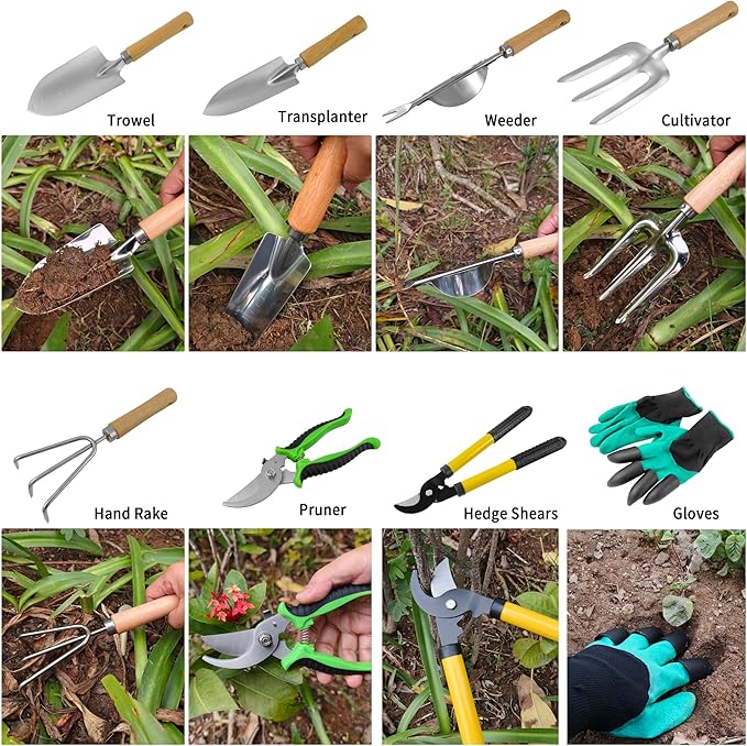 Gardening Tools – 42 Piece Premium Gardening Tool Set,Heavy Duty Hand Tools with Fashion Garden Tools Organizer Handbag,Rust-Proof Gardening Tool Kit, Ideal Gardening Gifts for All (Green Floral)-PawvioPets