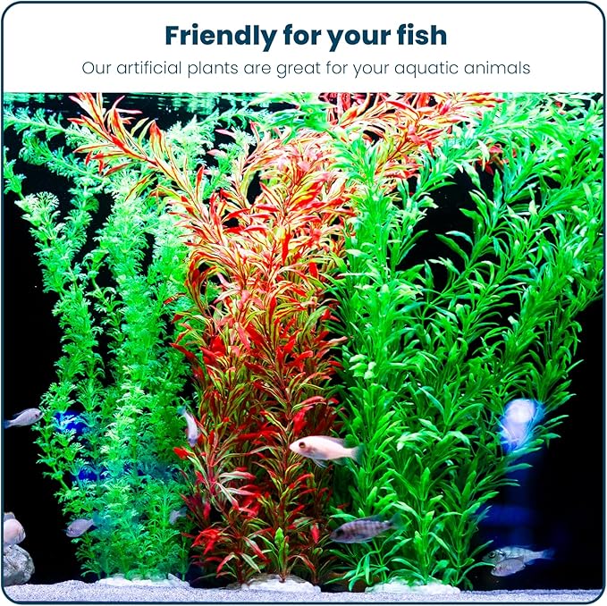 3PCS Artificial Aquarium Plants Set Extra Large - Big Natural Looking Plastic Decoration for Fish, Axolotl and Turtle Tanks – Tall Realistic Tank, Swamp and Pond Fake Plant Decorations.-PawvioPets