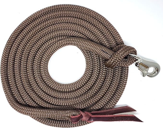Double Braid Polyester Yacht Horse Lead Rope with Loop 12ft. or 14ft. Lengths (Brown, 14 ft. No Snap)-PawvioPets