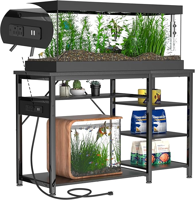30-40 Gallon Aquarium Stand: Heavy Duty With Power Outlets and Cabinet for Tank Accessories Storage - Metal Frame, 1000LBS Capacity, Suitable for Fish & Reptile Terrariums-PawvioPets