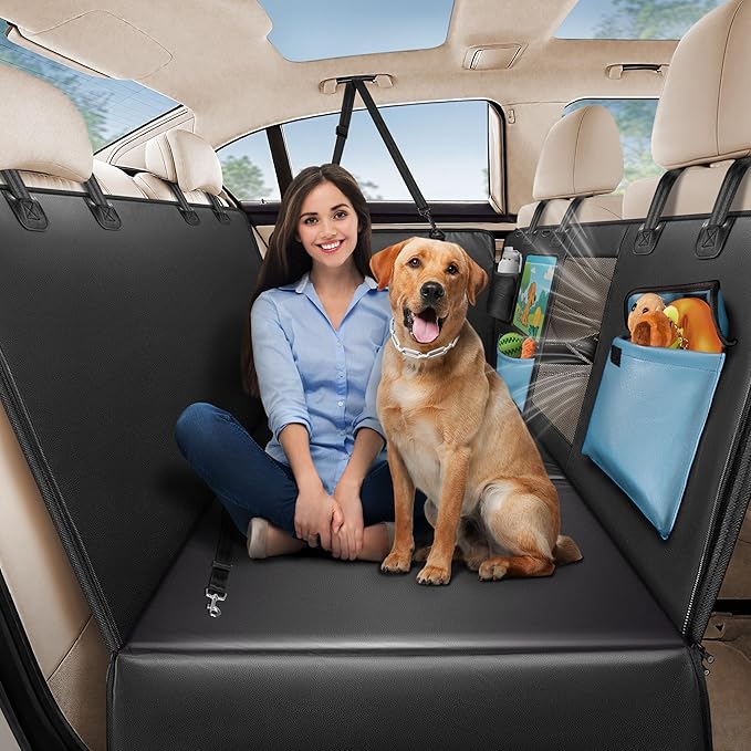 Back Seat Pet Cover for Dogs 59", Upgraded PU Leather Back Seat Extender with Hard Bottom Holds 400LBS, Waterproof Anti-Scratch, Dog Backseat Cover for Cars, SUV & Small Truck-PawvioPets