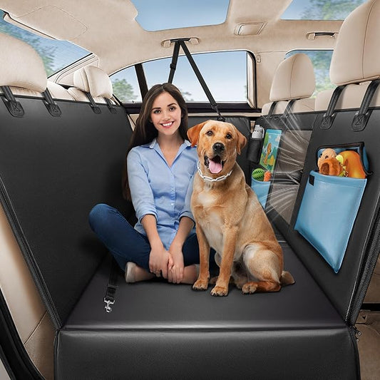 Back Seat Pet Cover for Dogs 59", Upgraded PU Leather Back Seat Extender with Hard Bottom Holds 400LBS, Waterproof Anti-Scratch, Dog Backseat Cover for Cars, SUV & Small Truck-PawvioPets
