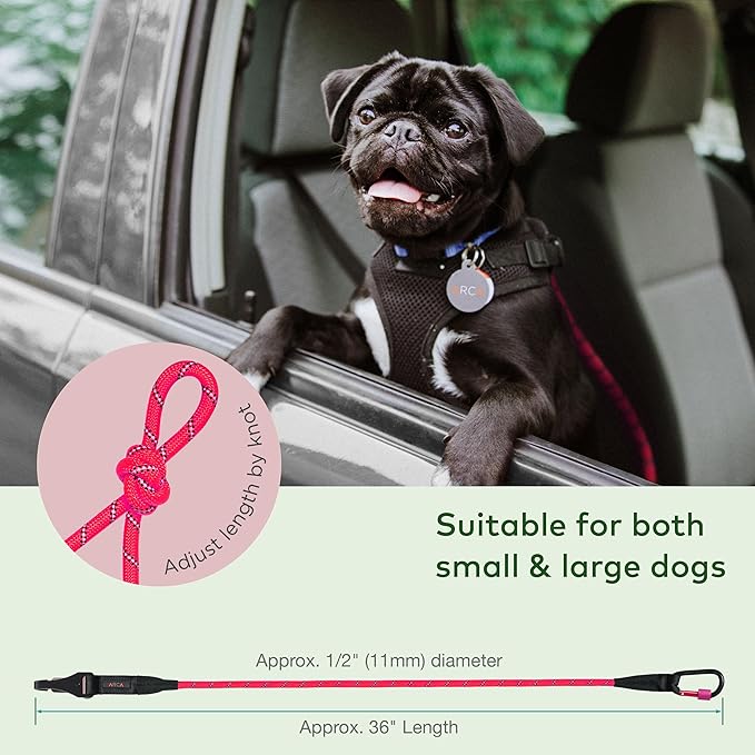 Dog Seat Belt for Car | Universal Dog Car Seatbelt | Durable Reflective Rope with Clip Hook Latch, Buckle and Carabiner- Safe and Secure Pet Safety Restraint (Pink)-PawvioPets