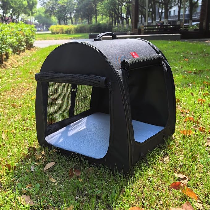 Fabric Portable Pet Kennel/Shelter, Single, Black 20"x20"x19.5" - Car Seat-Belt Fixture Included-PawvioPets