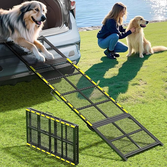 Dog Ramp for Car, 74x20 Inches Outdoor Portable Dog Ramps for Large Dogs with Reflective Strips, Non-Slip Surface Pet Ramp (Support Up to 150LBS)-PawvioPets