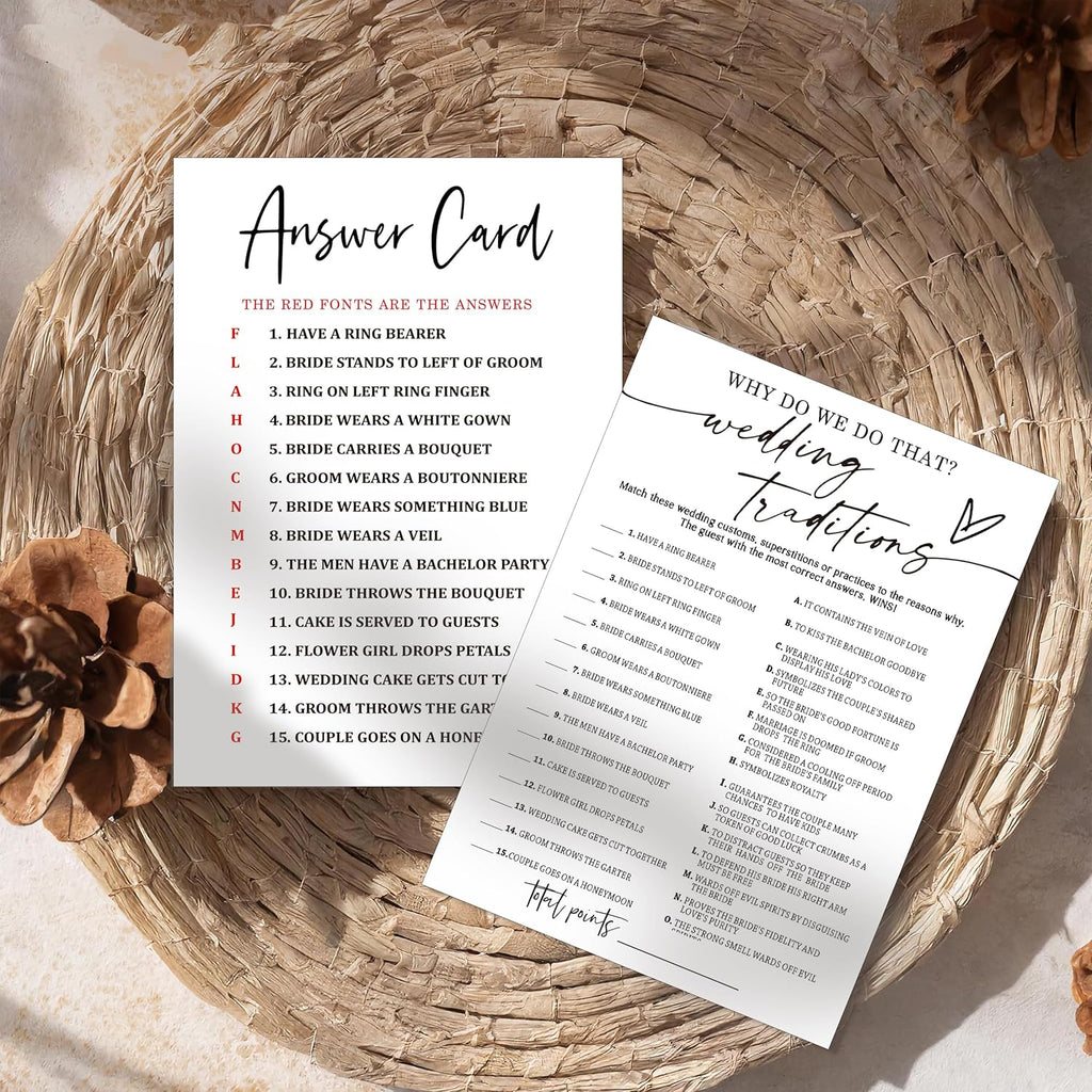 Fun Wedding Games Set - 25 Bridal Shower Games Cards, Engaging Bridal Party Entertainment for Wedding Shower, Engagement Party & Reception Fun a Must-Have for Minimalist Newlywed Game - A01