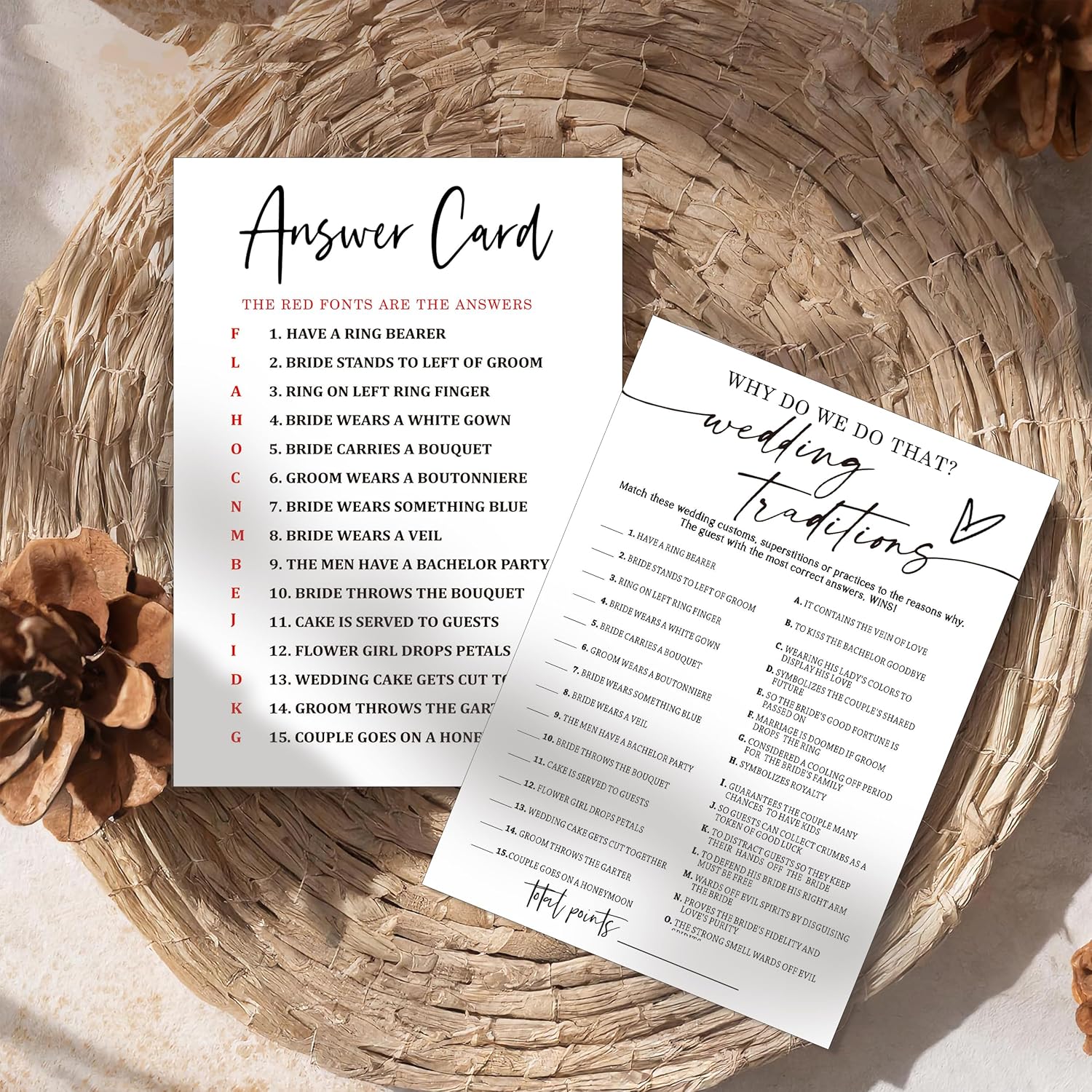 Fun Wedding Games Set - 25 Bridal Shower Games Cards, Engaging Bridal Party Entertainment for Wedding Shower, Engagement Party & Reception Fun a Must-Have for Minimalist Newlywed Game - A01