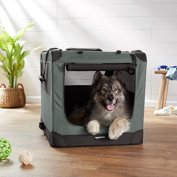 Amazon Basics Folding Portable Soft Pet Dog Crate Carrier Kennel, 36 x 24 x 24 inches, Grey-PawvioPets