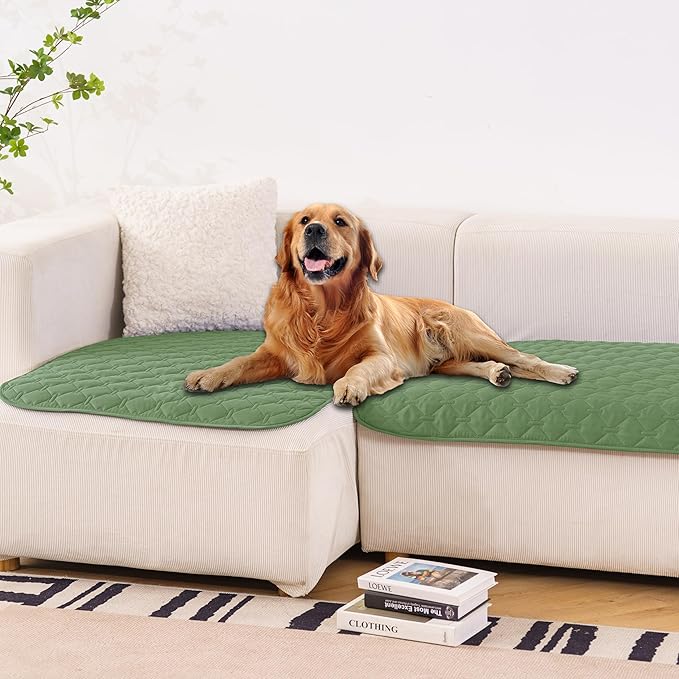 gogobunny 100% Double-Sided Waterproof Dog Bed Cover Pet Blanket Sofa Couch Furniture Protector for Puppy Large Dog Cat, Reversible (32x53 Inch (Pack of 1), Dark Green/Light Green)-PawvioPets