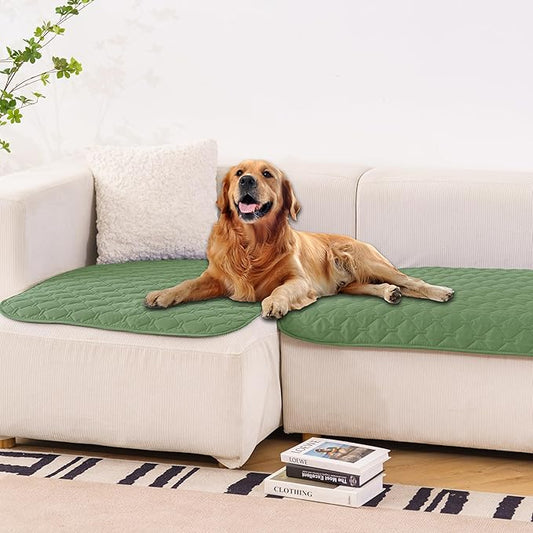 gogobunny 100% Double-Sided Waterproof Dog Bed Cover Pet Blanket Sofa Couch Furniture Protector for Puppy Large Dog Cat, Reversible (32x53 Inch (Pack of 1), Dark Green/Light Green)-PawvioPets