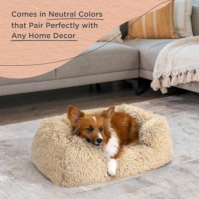 Best Friends by Sheri Shag Lounge Bed Calming Faux Fur Dog Bed, Taupe, Medium, 30" x 20"-PawvioPets