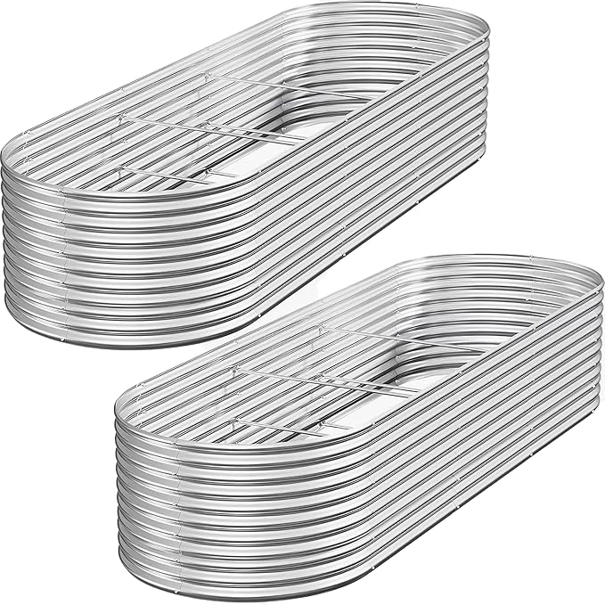 FRIZIONE 2pcs 9 in 1 Tall 8x2ft Galvanized Raised Garden Bed Outdoor,Steel Garden Bed for Vegetables,Above Ground Garden Box for Flower,Metal Raised Beds for Gardening-PawvioPets