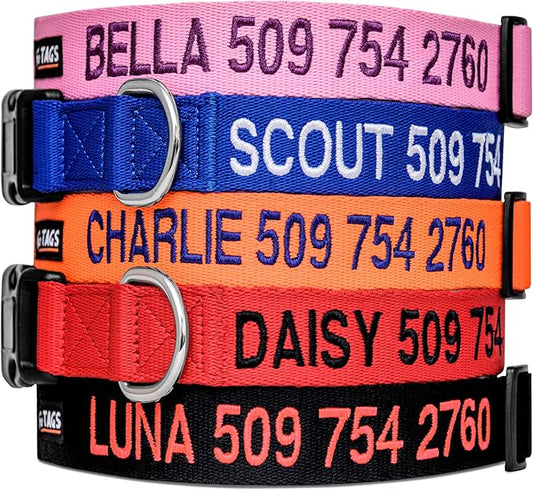 GoTags Personalized Dog Collar, Custom Embroidered with Pet Name and Phone Number in Blue, Black, Pink, Red and Orange, for Boy and Girl Dogs or Cats, Adjustable Sizes, Small, Medium, and Large-PawvioPets