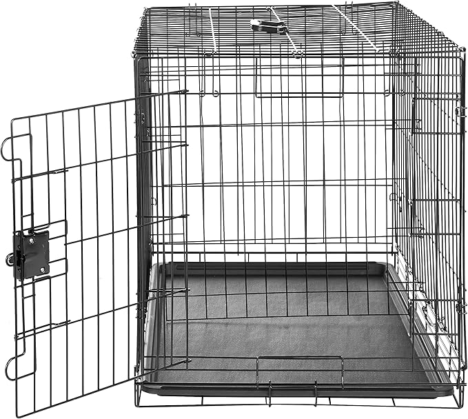 Amazon Basics Durable, Foldable, Collapsible, Portable Metal Wire Dog Crate with Tray, Single Door with Divider Panel, Easy to Assemble & Clean, 36 x 23 x 25 in, Black-PawvioPets