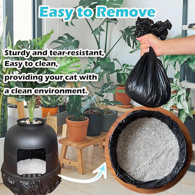 50 Pack Litter Box Liners Compatible with Lifewit Litter Box Cat, Elastic Band Trash Bags for Disposal of Cat Waste, Waterproof and Leak Proof (Black)-PawvioPets