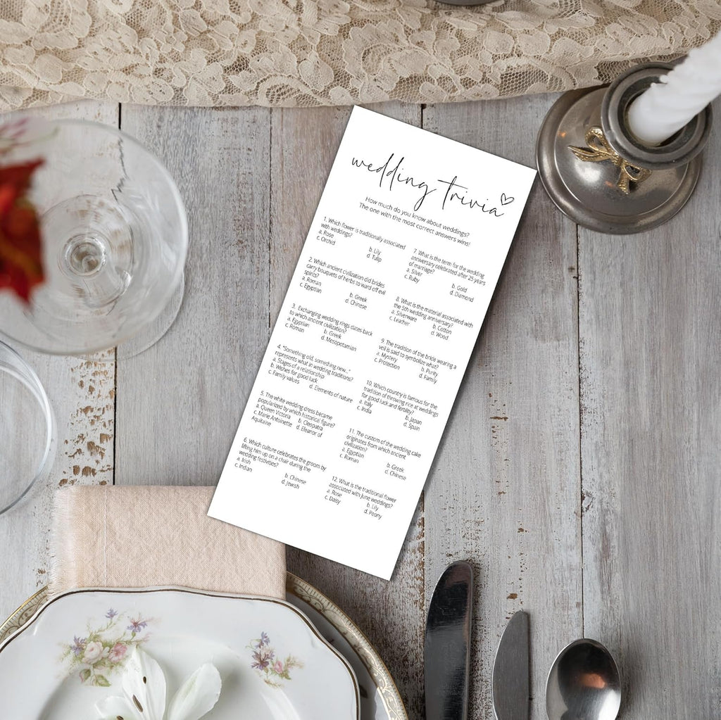 Bridal Shower Games, Wedding Trivia, 25Pcs 4x9inch Minimalist White Double-Sided Bridal Game Cards with 1 Answer Key, Wedding Shower Games for Guests, Engagement Bachelorette Party Supplies - A08