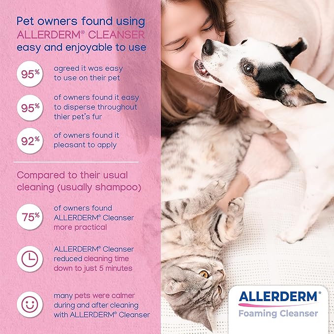 ALLERDERM Foaming Cleanser- Rinse-Free Waterless Micellar Foam for Dogs and Cats with Sensitive Skin by Virbac-PawvioPets