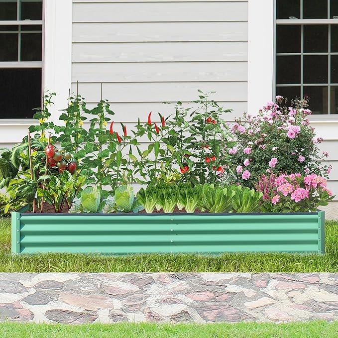 Domi Galvanized Raised Garden Bed, 6x3x1Ft Thickening Metal Planter Box for Vegetables Bottomless for Backyard Outdoor, 1" Deep w/ 128 Gallon Capacity - Green-PawvioPets