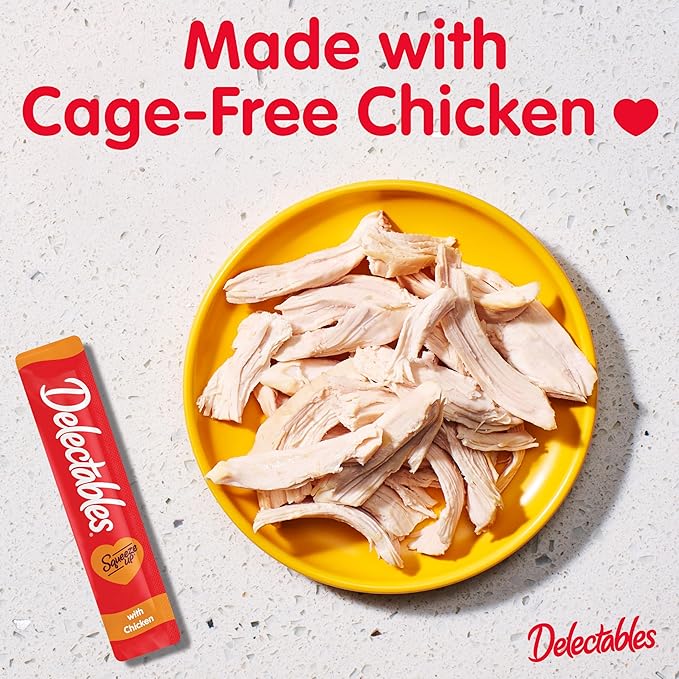 Delectables Squeeze Up Creamy Squeezable Puree, Lickable Wet Cat Treats, Grain Free, No Added Fillers, No By-Products, No Added Preservatives, 0.5 Ounces Tube Chicken Flavor, 32 Tubes Total-PawvioPets