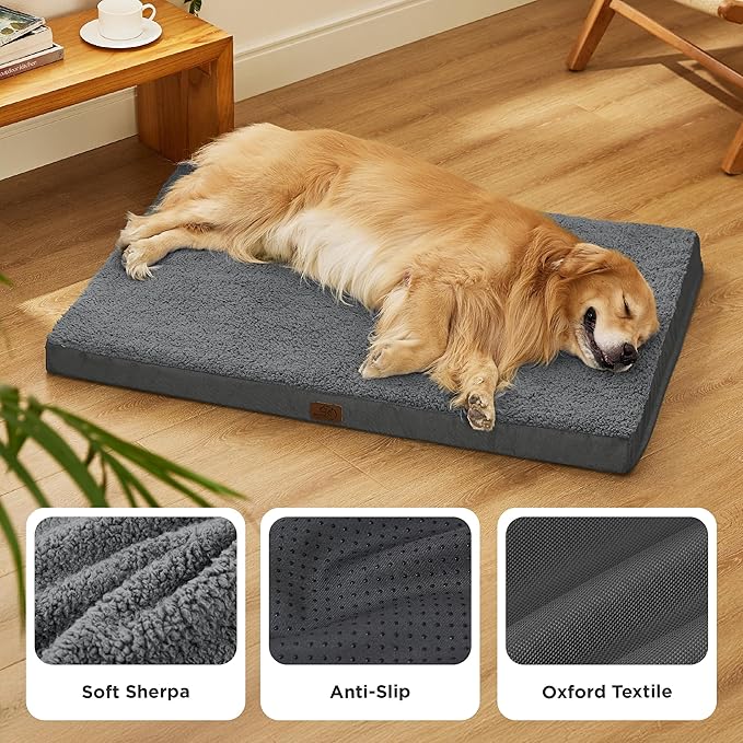 Bedsure XL Dog Beds Large Sized Dog -Orthopedic Flat Extra Large Pet Beds with Removable Washable Cover, Egg Crate Foam Mat, Suitable for Pet Up to 100 lbs-PawvioPets
