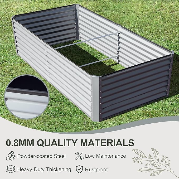 Domi Raised Garden Beds Outdoor, 8x4x2ft Thickening Tall Metal Rectangular Deep Root Box Planter for Vegetables, Flowers, Herbs, and Succulents 2" Deep w/ 456 Gallon Capacity - Silvery-PawvioPets