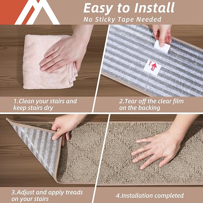 COSY HOMEER Edging Stair Treads Non-Slip Carpet Mat 28inX9in Indoor Stair Runners for Wooden Steps, Edging Stair Rugs for Kids and Dogs, 100% Polyester TPE Backing (7pc, Beige)-PawvioPets