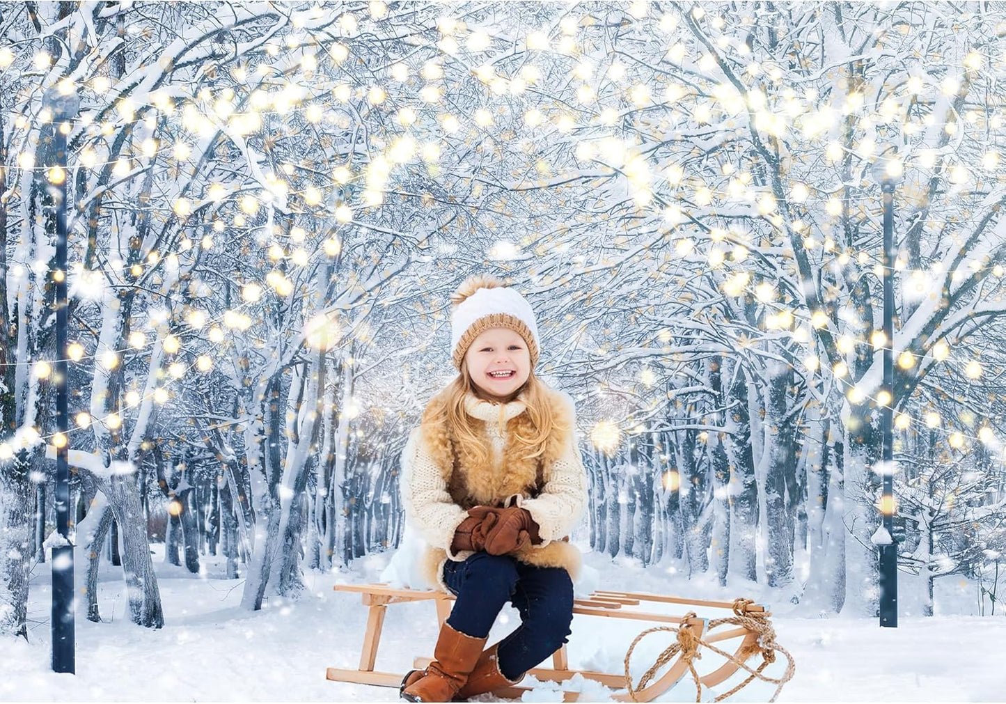 8x6FT Winter Snowy Scene Photography Backdrop Winter Wonderland Landscape Snowflake Tree Snowy Background Bokeh Glitter White Snow Forest Party Photo Booth Studio Props