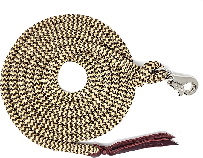 Double Braid Lead Rope with Eye Splice Loop, 12-14FT Lengths (Brown with Beige, 12 ft.)-PawvioPets