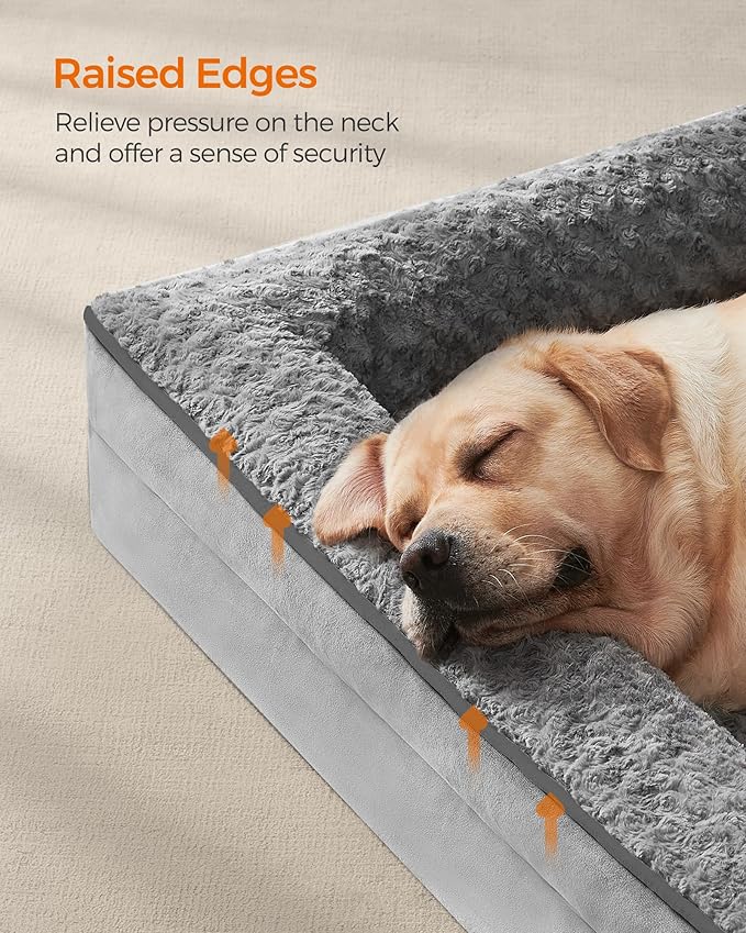 Feandrea Orthopaedic Dog Bed for Large Dogs, Waterproof Dog Sofa Bed with Removable Washable Cover, 36 x 27 x 6.5 Inches, Dove Gray UPGW252G01-PawvioPets