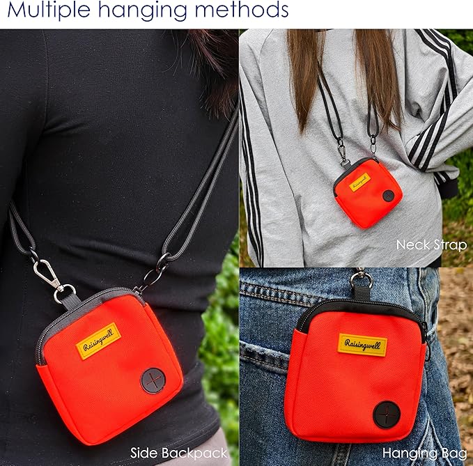 Dog Treat Pouch for Pet Walking and Training with Clicker Poop Bags Small Fanny Zipper Pack Holder for Puppy Snack Dispenser Kit for Leash and Outdoor Use (Orange)-PawvioPets