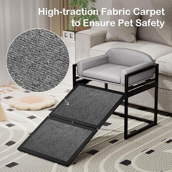 Dog Ramp Doggie Stairs with Seat Mate,Puppy Chair Get on High Bed Couch Office Window Perch,Non Slip Dachshunds Foldable Ladder,Pet Doggy Step for Small Old Dogs,Chihuahua Cat Platform Grey-PawvioPets