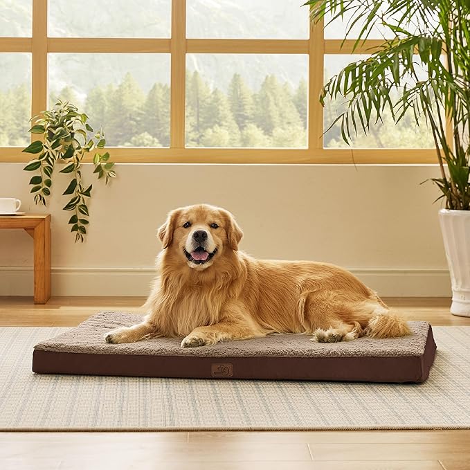 Bedsure XL Dog Beds Large Sized Dog -Orthopedic Flat Extra Large Pet Beds with Removable Washable Cover, Egg Crate Foam Mat, Suitable for Pet Up to 100 lbs-PawvioPets
