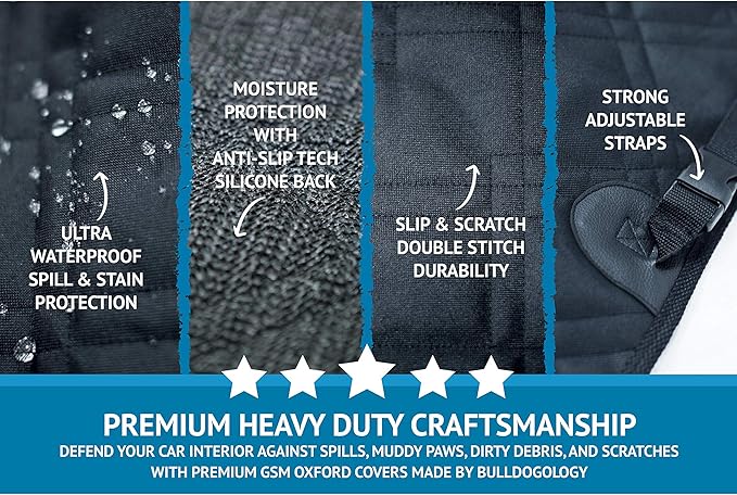 Bulldogology SUV Cargo Liner for Dogs 55"x106" Heavy Duty Pet Trunk Cargo Cover - Dog Car Seat Cover Waterproof Nonslip - Dog Hair, Muddy Paws, Scratches Cover Protector for Cars Vans (X-Large, Black)-PawvioPets
