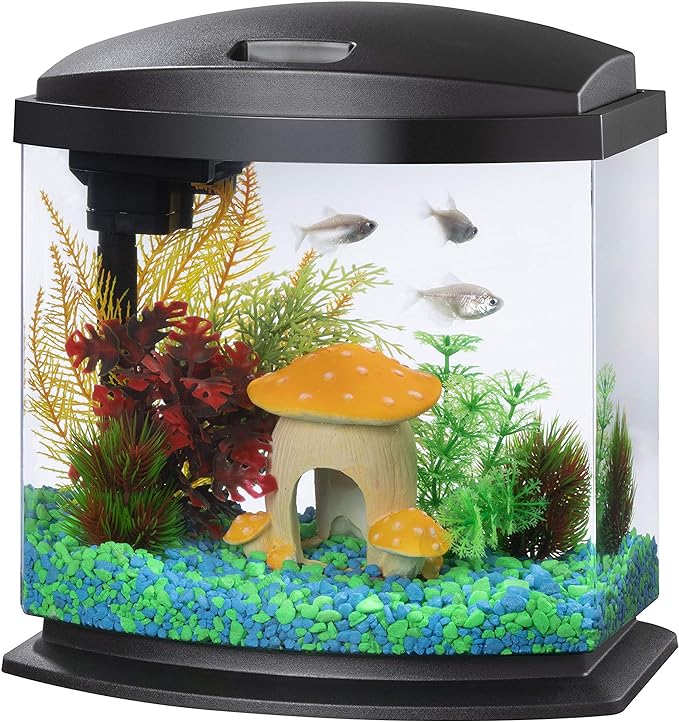 Aqueon LED MiniBow Small Aquarium Fish Tank Kit with SmartClean Technology, Black, 2.5 Gallon-PawvioPets