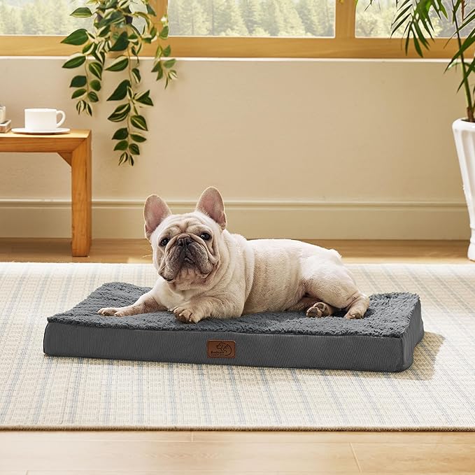 Bedsure Dog Bed Medium Size Dog - Orthopedic Flat Puppy Beds with Removable Washable Cover, Egg Crate Foam Pet Mat, Suitable for Pet Up to 35 lbs-PawvioPets