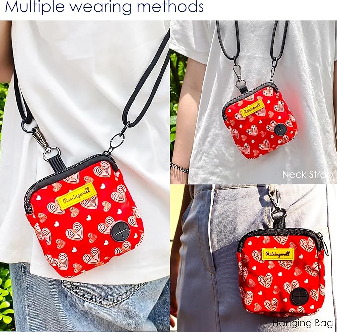 Dog Treat Pouch for Pet Walking and Training with Clicker Poop Bags Small Fanny Zipper Pack Holder for Puppy Snack Dispenser Kit for Leash and Outdoor Use (Valentine)-PawvioPets