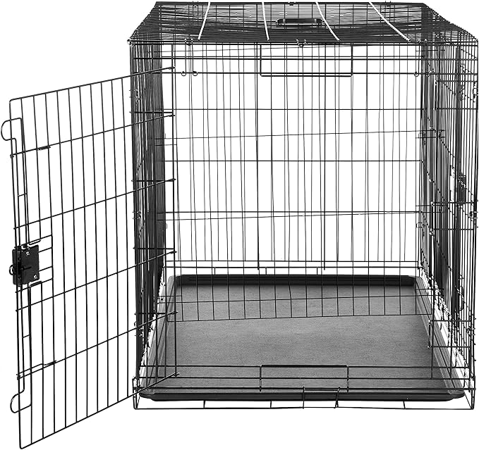 Amazon Basics Durable, Foldable Metal Wire Dog Crate with Tray, Double Door, 48 x 30 x 32.5 in, Black-PawvioPets
