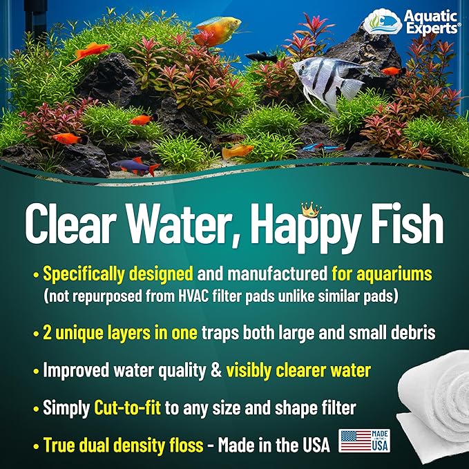 Aquatic Experts Aquarium Filter Floss for Fish Tank Filters - FilterFirst Aquarium Filter Pad - Media Roll for Crystal Clear Water, 3/4" - 1" Thick (18 Inch Wide, 72 Inch Long)-PawvioPets