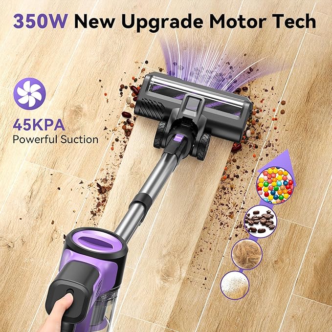 DEVOAC S10 Cordless Vacuum Cleaner, 45Kpa 50mins Lightweight Stick Vacuum with Powerful Suction for Home, Rechargeable, Self-Standing, Handheld Vacuum Cleaners for Hardwood Floors, Carpets Violet-PawvioPets