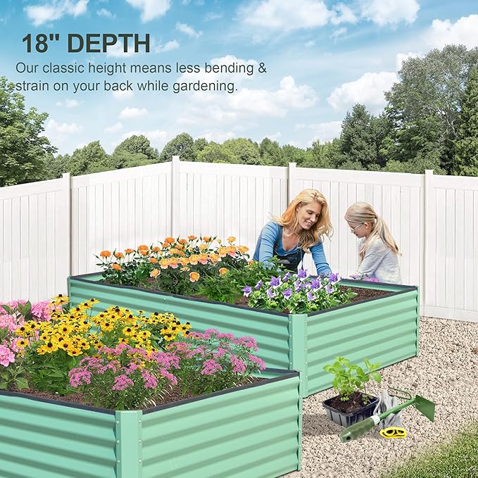 Domi Raised Garden Beds Outdoor, 8x4x1.5Ft Thickening Tall Metal Rectangular Deep Root Box Planter for Vegetables, Flowers, Herbs, and Succulents 1.5" Deep w/ 342 Gallon Capacity - Green-PawvioPets