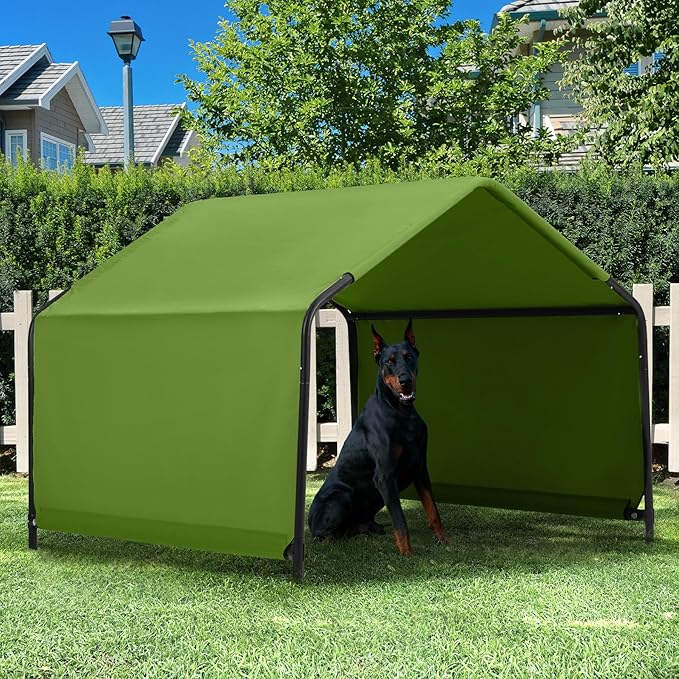 Dog Shade Shelter Outdoor 4'x4'x3' Tent for Large Medium Dogs, Outside Sun Rain Canopy Pet House for Livestock Pigs Cats with Waterproof Roof Ground Nails,Deep Green-PawvioPets
